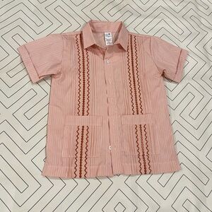 Six Honeybees Burnt Orange Striped Guayabera Button Down